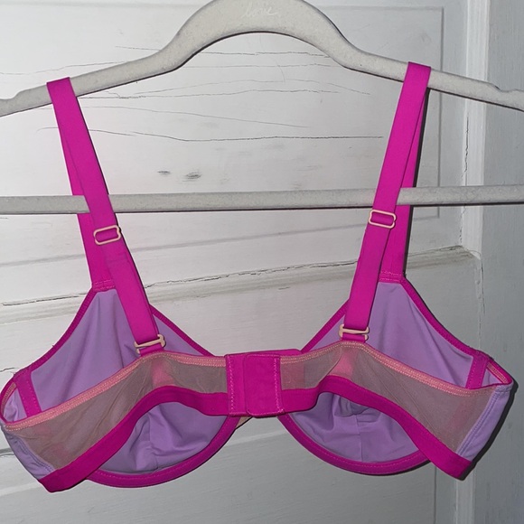 Parade Pink Tan Purple Plunge Bra 38D underwire hook closure - Picture 3 of 4